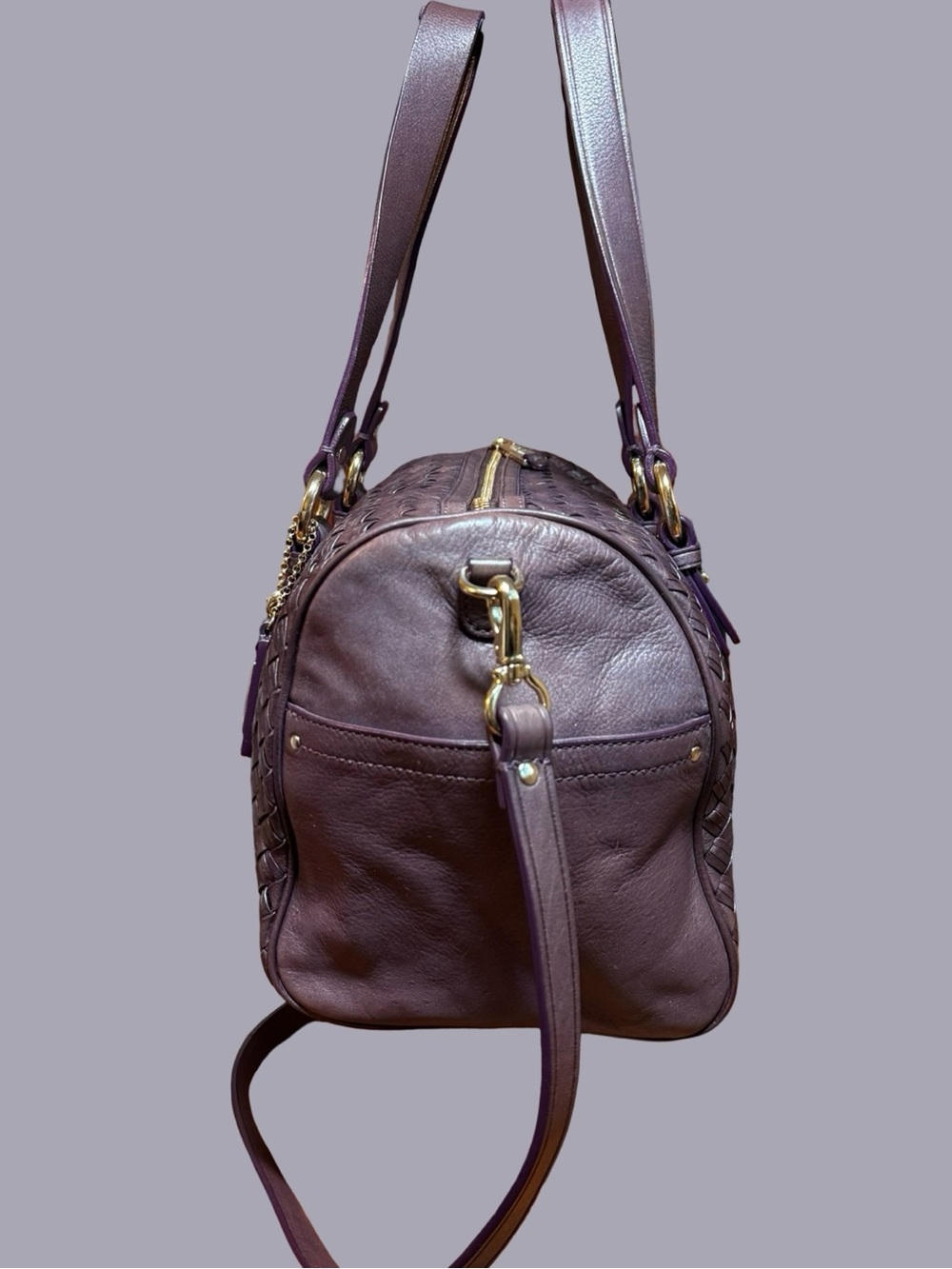 Cole Haan Heritage Jade Woven Leather Satchel Crossbody Plum Purple - Picture 3 of 6
